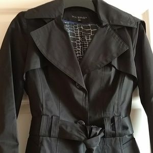 New! Via Spiga  Black Pleated Black Trench Coat XS